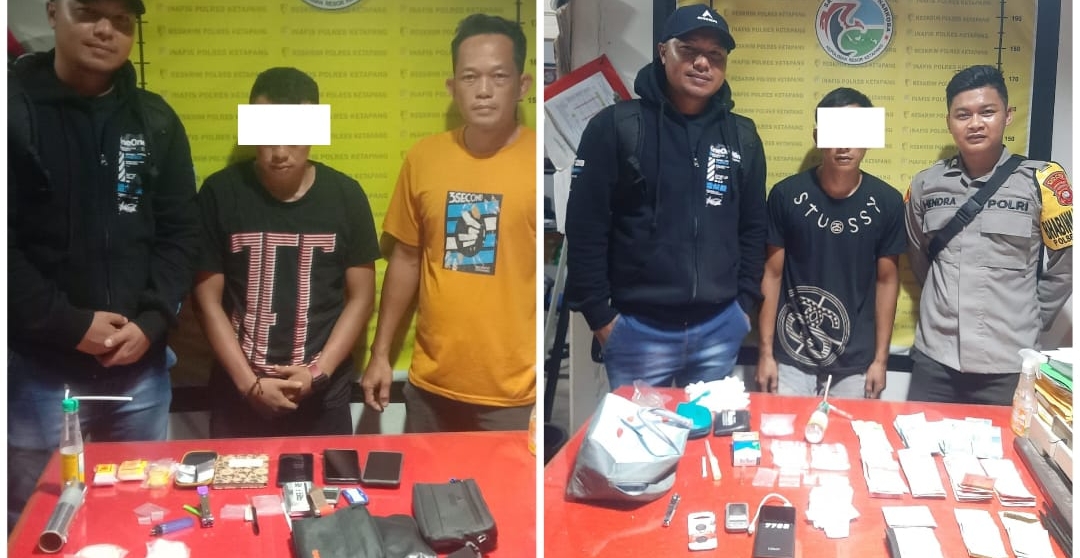 Poto Kapolsek Nanga tayap di dampingi anggota nya serta Poto bandar narkoba serta barang bukti 