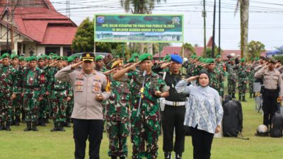 Kapolres Landak dan Personil Ikuti Apel Gelar Kesiapan Pemilu 2024 wilayah jajaran Korem 121/ABW