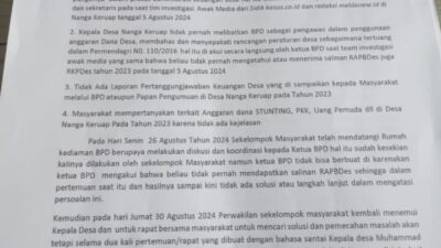 Resmi Warga Mengadukan Kades Nanga Keruap Ke Inspektorat Kabupaten Melawi