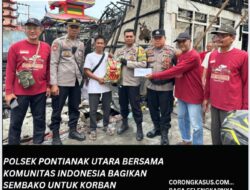 Polsek Pontianak Utara Bersama Komunitas Indonesia Bagikan Sembako untuk Korban Kebakaran di Jalan Selat Sumba